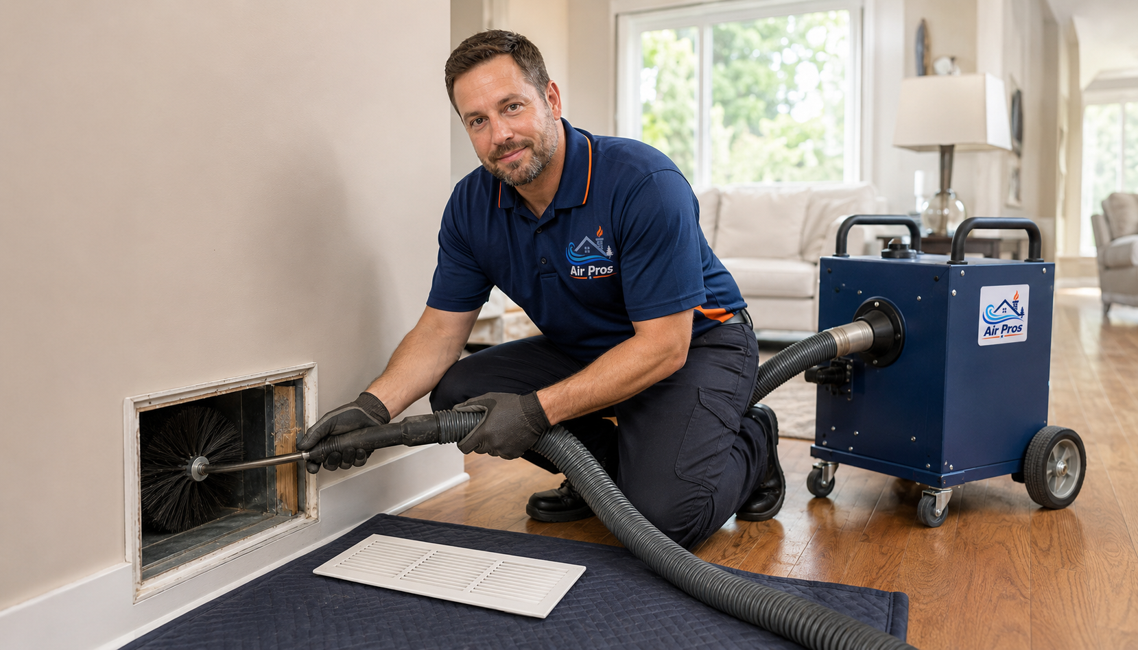 Technician cleaning air ducts