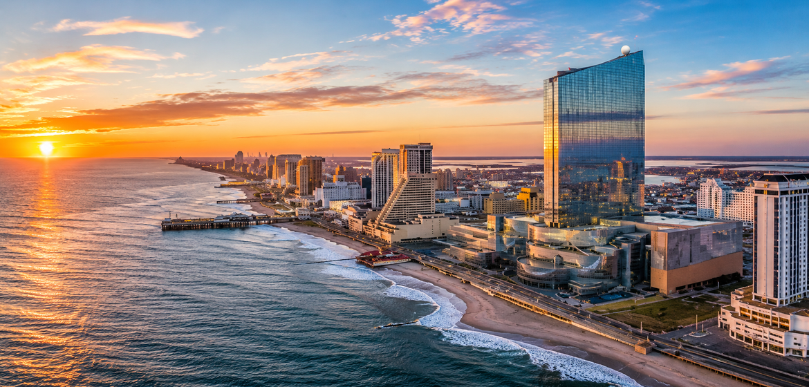 New Jersey Atlantic City skyline at sunset
